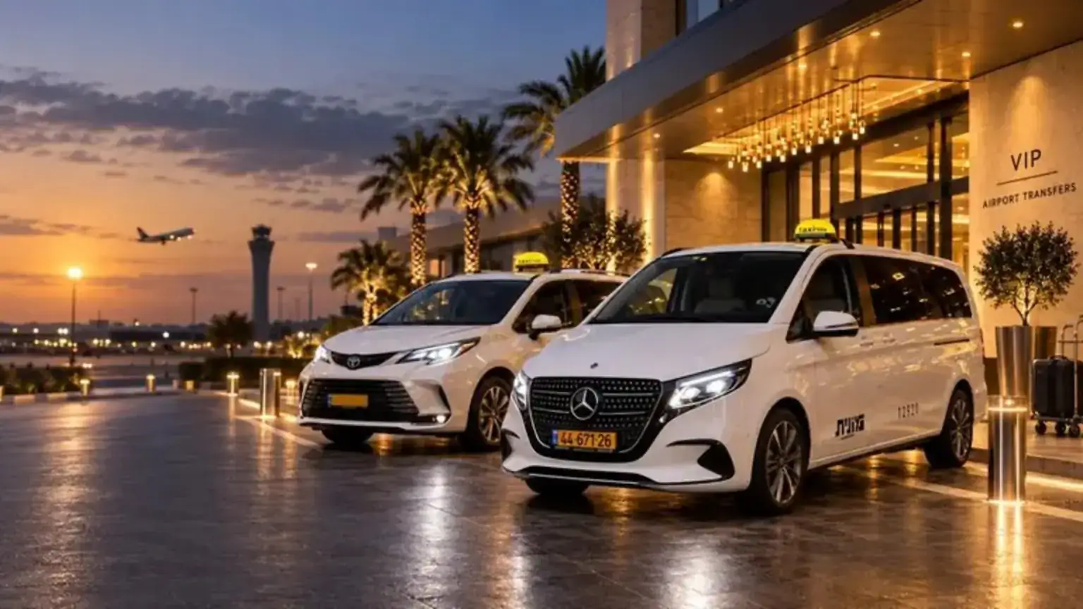 רכבי Toyota Sienna XLE ו-Mercedes V-Class של VanClick ליד שדה התעופה